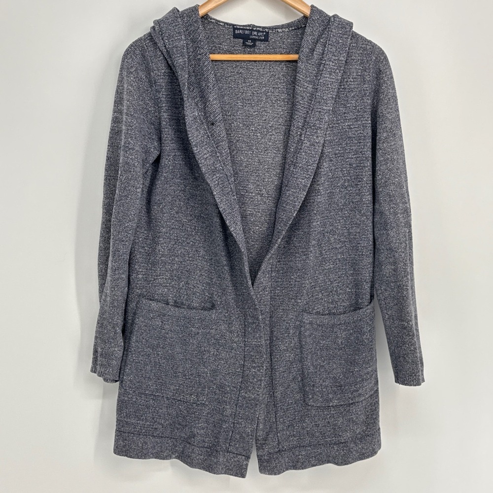Barefoot Dreams Cardigan Womens XS Gray CozyChic Lite Hooded Open Front 905